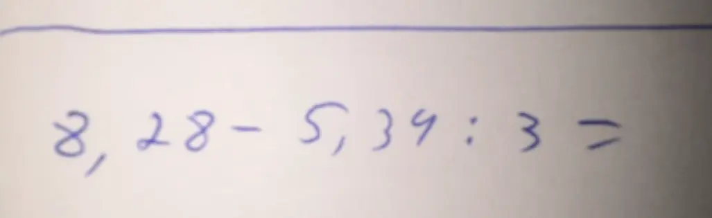 Вычисли выражение 8,28 - 5,34 : 3
