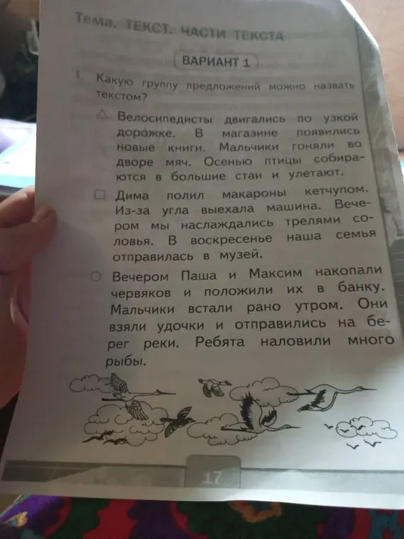Ты просишь определить, какую группу предложений можно назвать текстом в задании под номером 1