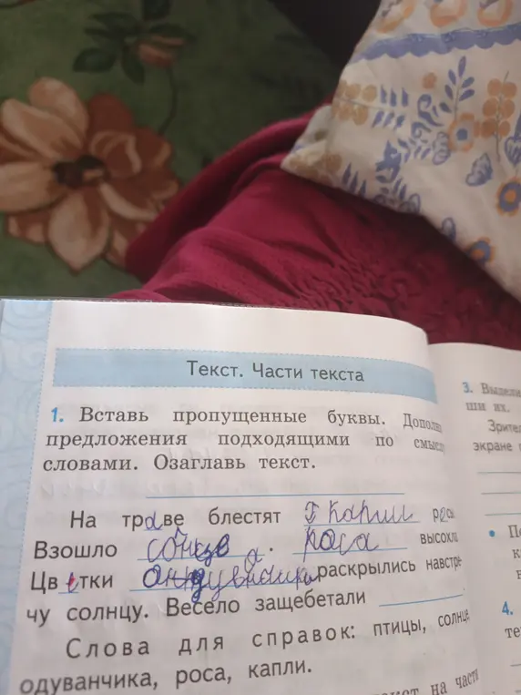 Вставь пропущенные буквы и дополни предложения подходящими по смыслу словами