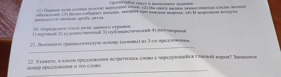 Ты просишь определить стиль речи отрывка, выписать грамматическую основу из 3-го предложения и указать, в каком предложении встретилось слово с чередующейся гласной корня