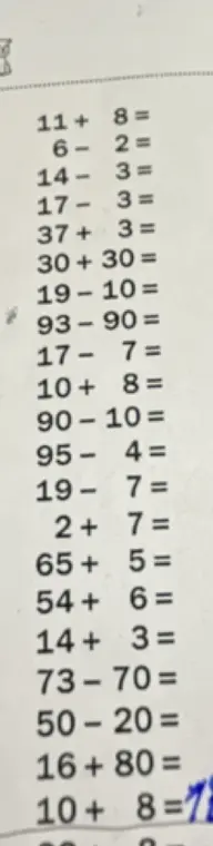 Реши примеры: 11 + 8 =