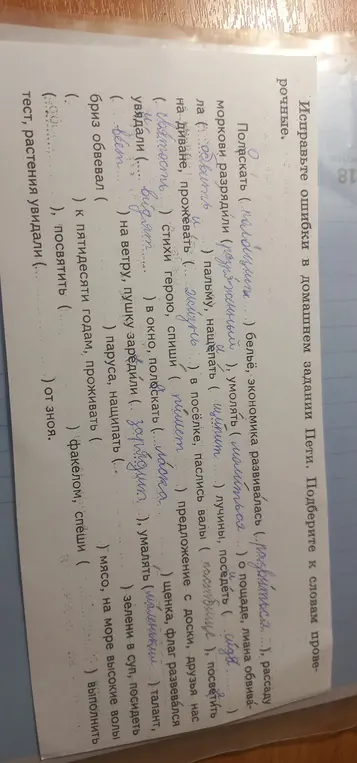 Помоги исправить ошибки в домашнем задании и подбери проверочные слова