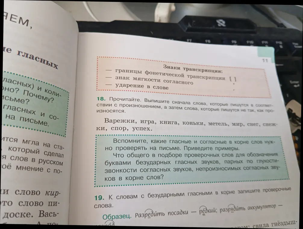 Выпиши слова, которые пишутся в соответствии с произношением и которые пишутся не так, как произносятся из упражнения 18