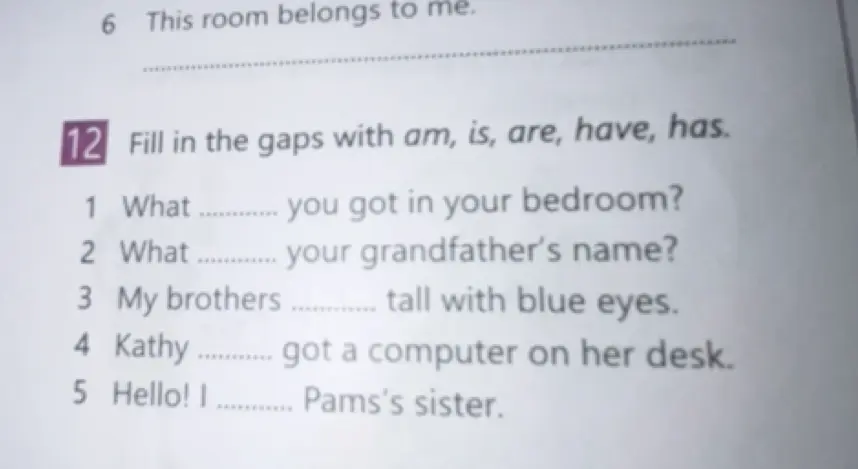 Помоги заполнить пропуски словами am, is, are, have, has в предложении 'What ... you got in your bedroom?'