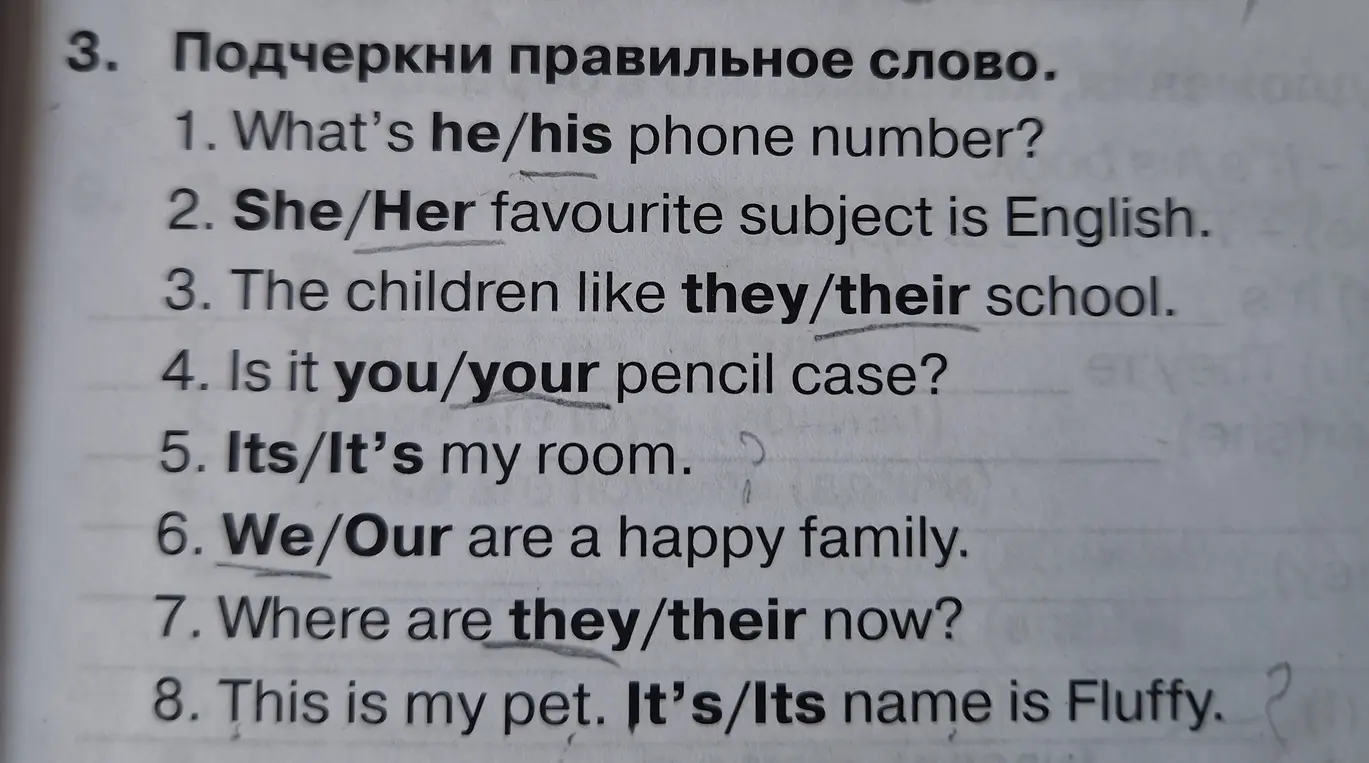 Подчеркни правильное слово в предложении 'What's he/his phone number?'