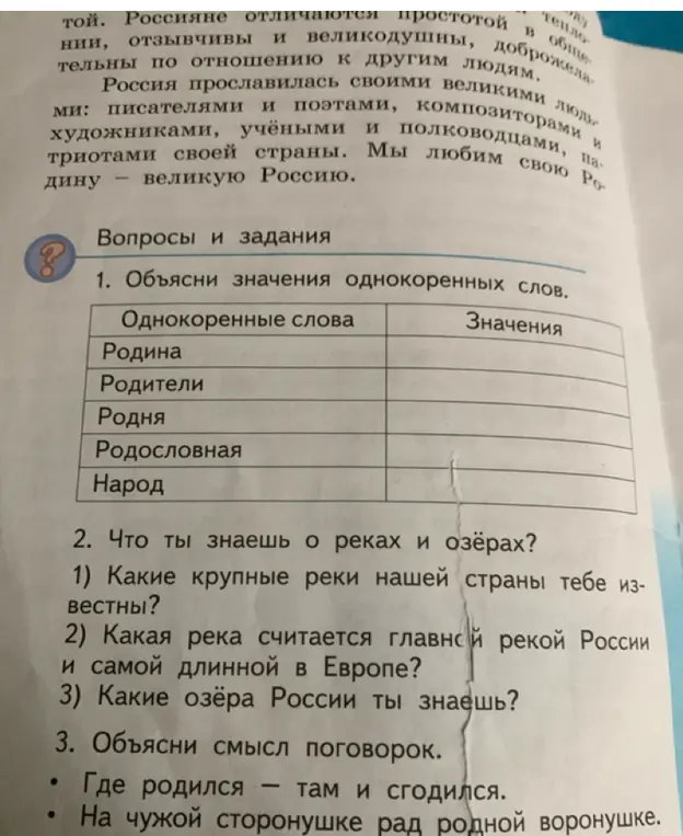 Объясни значения однокоренных слов: Родина, Родители, Родня, Родословная, Народ
