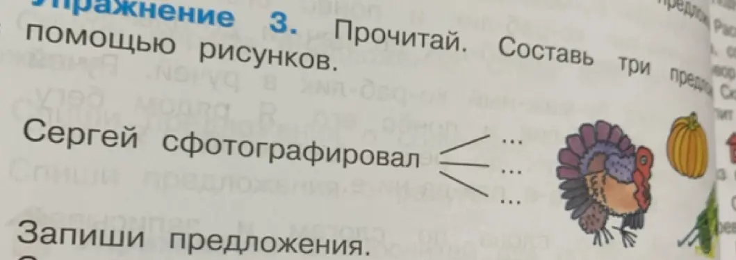 Составь три предложения к упражнению 3 с помощью рисунков
