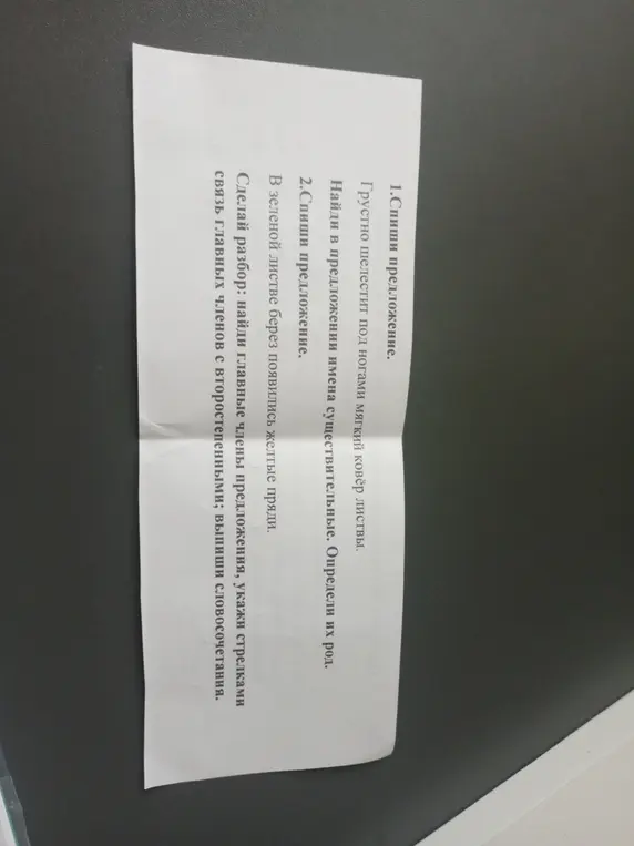 Выполни списывание предложения "Грустно шелестит под ногами мягкий ковёр листвы." и определи род существительных в нём.