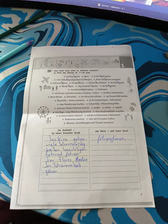 Выполни номер 4a) и распредели словосочетания по столбикам на страницах 7-8
