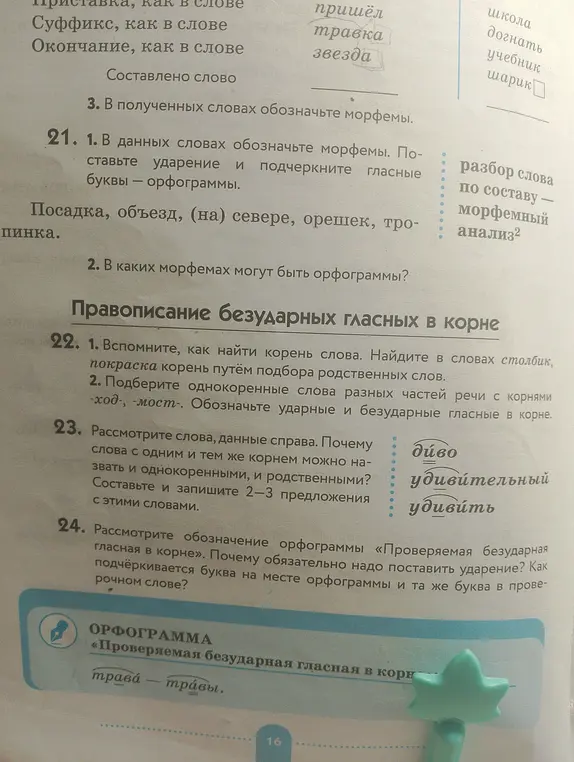 Ты просишь обозначить морфемы, поставить ударение и подчеркнуть гласные буквы в словах: посадка, объезд, (на) севере, орешек, тропинка.
