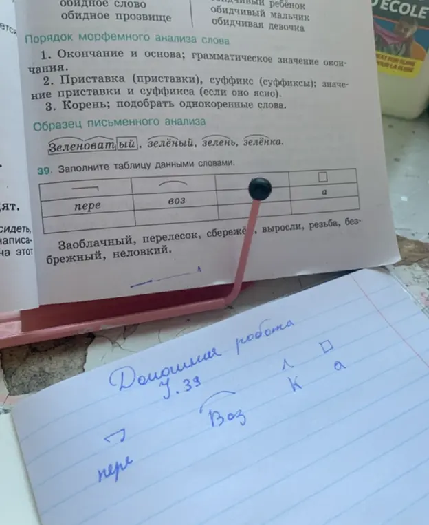 Предложи заполнить таблицу данными словами из упражнения.