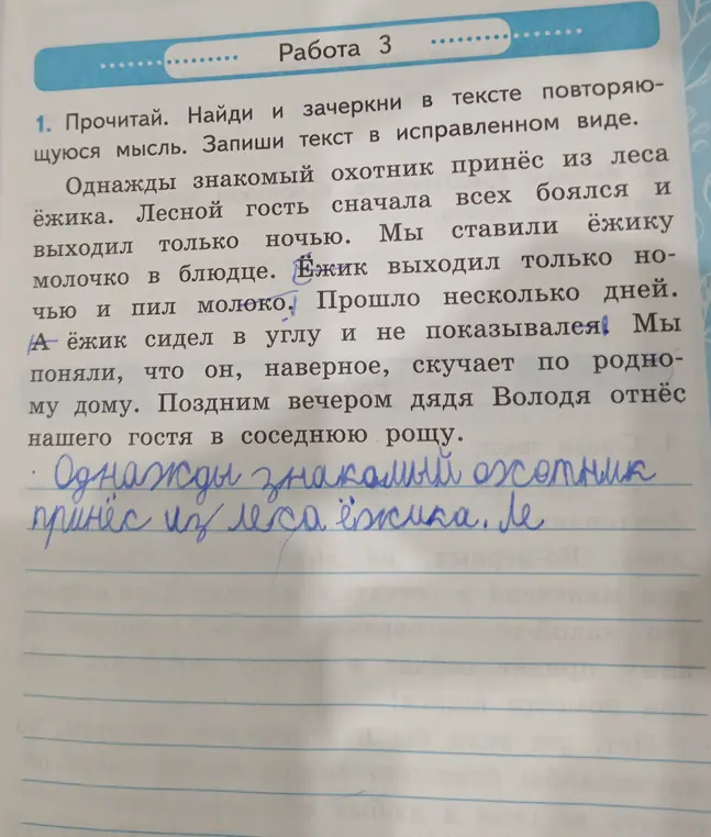 Найди и зачеркни в тексте повторяющуюся мысль