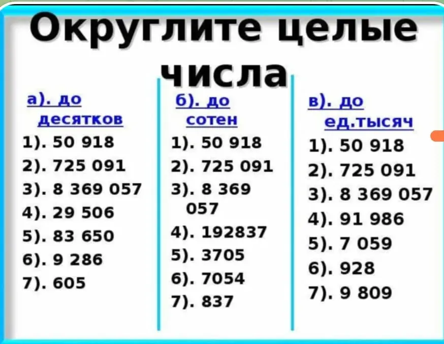 Ты просишь меня округлить числа до десятков, сотен и единиц тысяч.