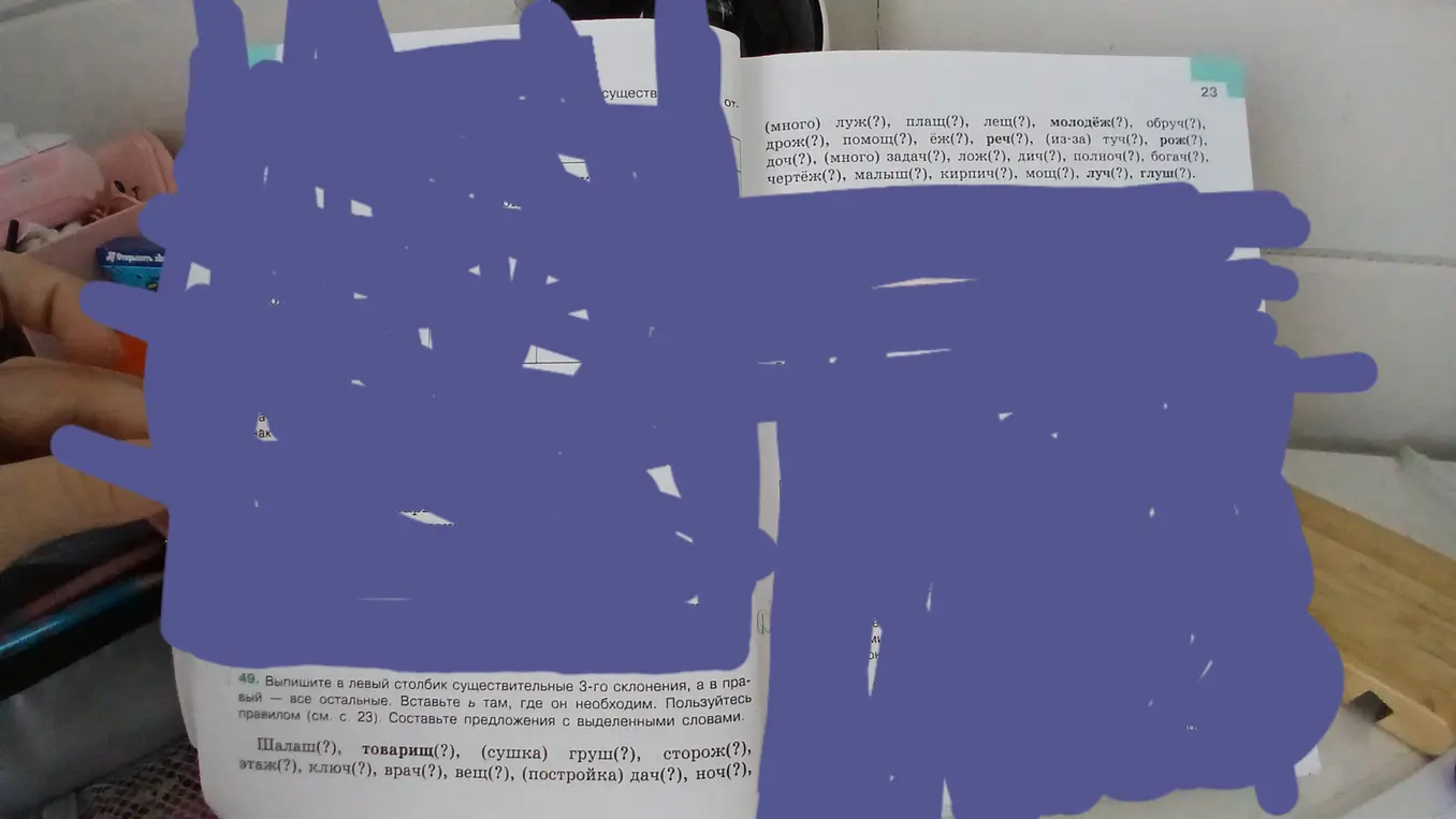 Выпиши в левый столбик существительные 3-го склонения, а в правый – все остальные. Вставь Ь там, где он необходим.