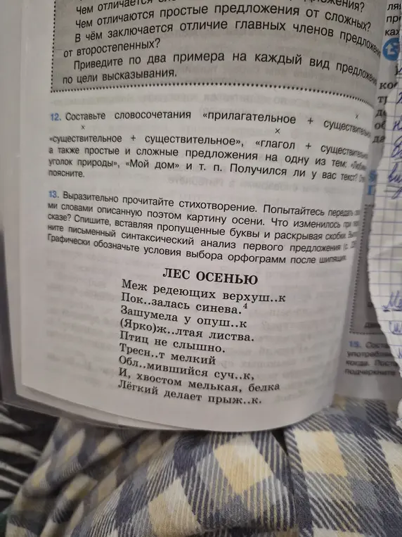 Выполни списывание стихотворения, вставляя пропущенные буквы и раскрывая скобки, а также выполни письменный синтаксический анализ первого предложения (с 22)