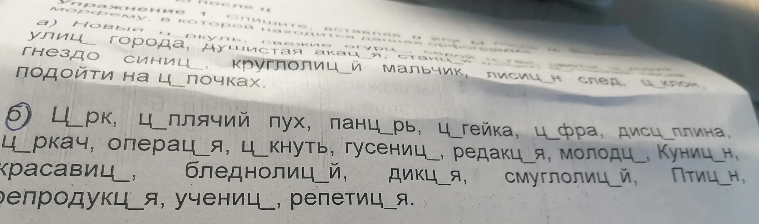 Ты можешь вставить пропущенные буквы в упражнении 1б (после Ц)? Нужно вставить либо И, либо Ы.