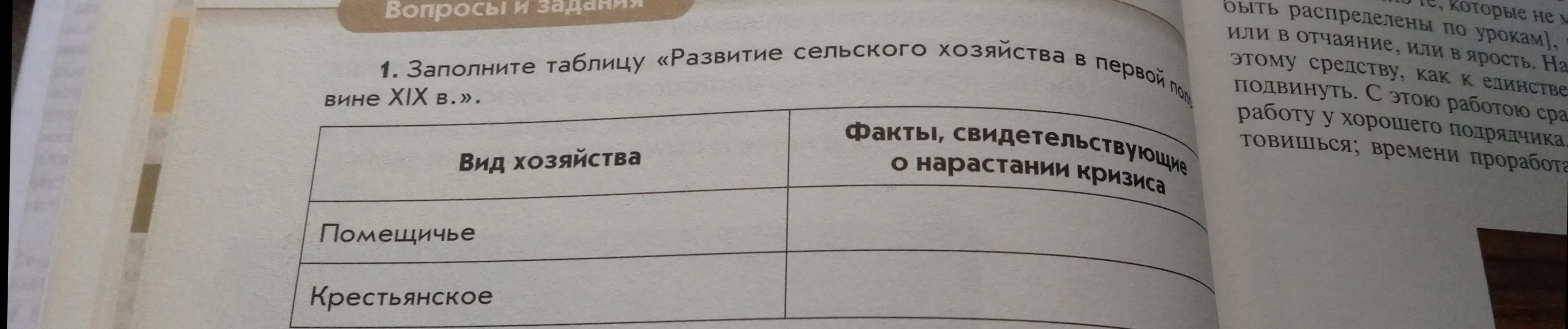 Помоги мне заполнить таблицу «Развитие сельского хозяйства в первой половине XIX в.»