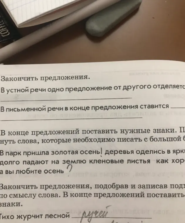Закончи предложения: В устной речи одно предложение от другого отделяется...