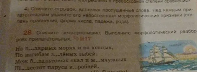 Выполни морфологический разбор всех прилагательных в четверостишии
