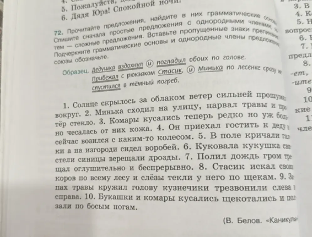 Прочитай предложения, найди в них грамматические основы, подчеркни грамматические основы и однородные члены предложения, союзы обозначь