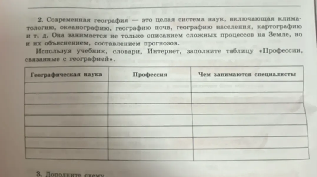 Можешь ли ты помочь мне заполнить таблицу «Профессии, связанные с географией»?