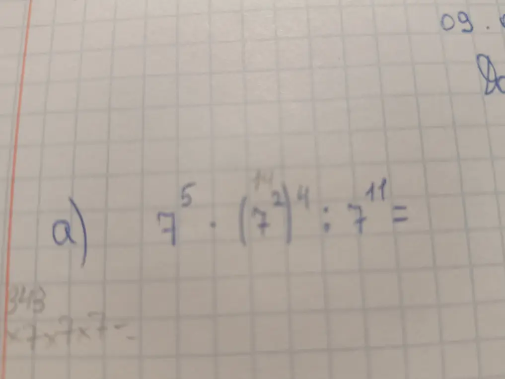 Вычисли значение выражения 7⁵ ⋅ (7²)⁴ : 7¹¹
