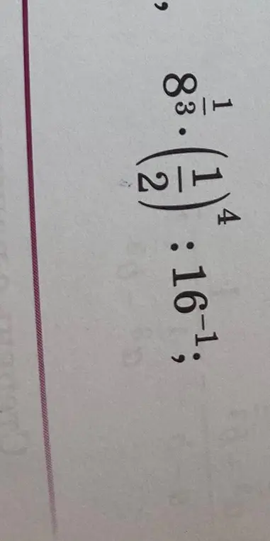 Вычисли выражение $83\frac{1}{3} \cdot (\frac{1}{2})^4 : 16^{-1}$
