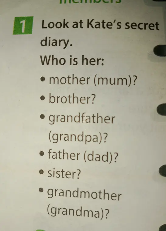 Помоги ответить на вопрос 'Who is her: mother (mum)? brother? grandfather (grandpa)? father (dad)? sister? grandmother (grandma)?'