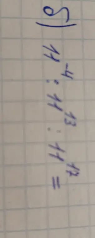 Реши пример с степенями: 11^(-4) : 11^(13) = 11^x