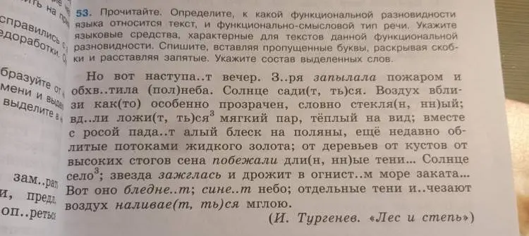 Определи, к какой функциональной разновидности языка относится текст, и укажи состав выделенных слов.