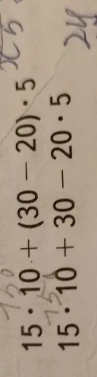 Вычисли значение выражений 15*10+(30-20)*5 и 15*10+30-20*5