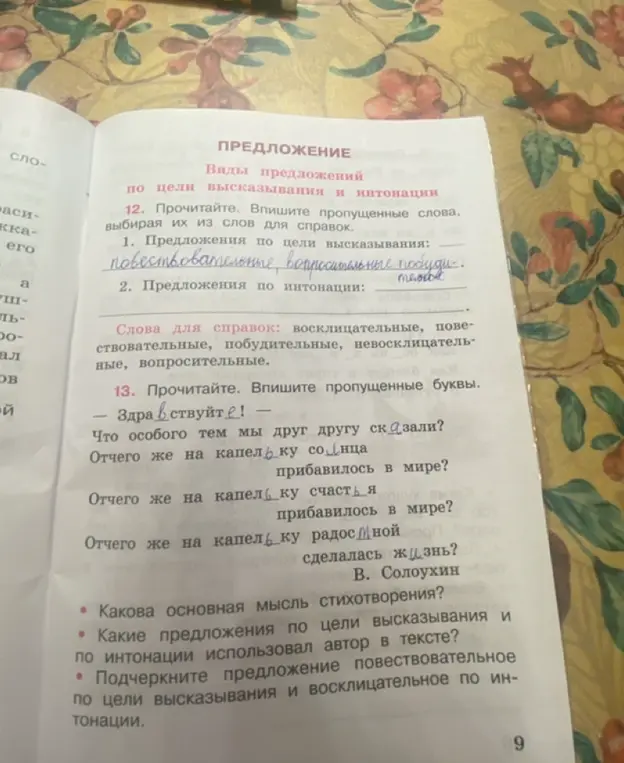 Выполни упражнения 12 и 13: впиши пропущенные слова и буквы.