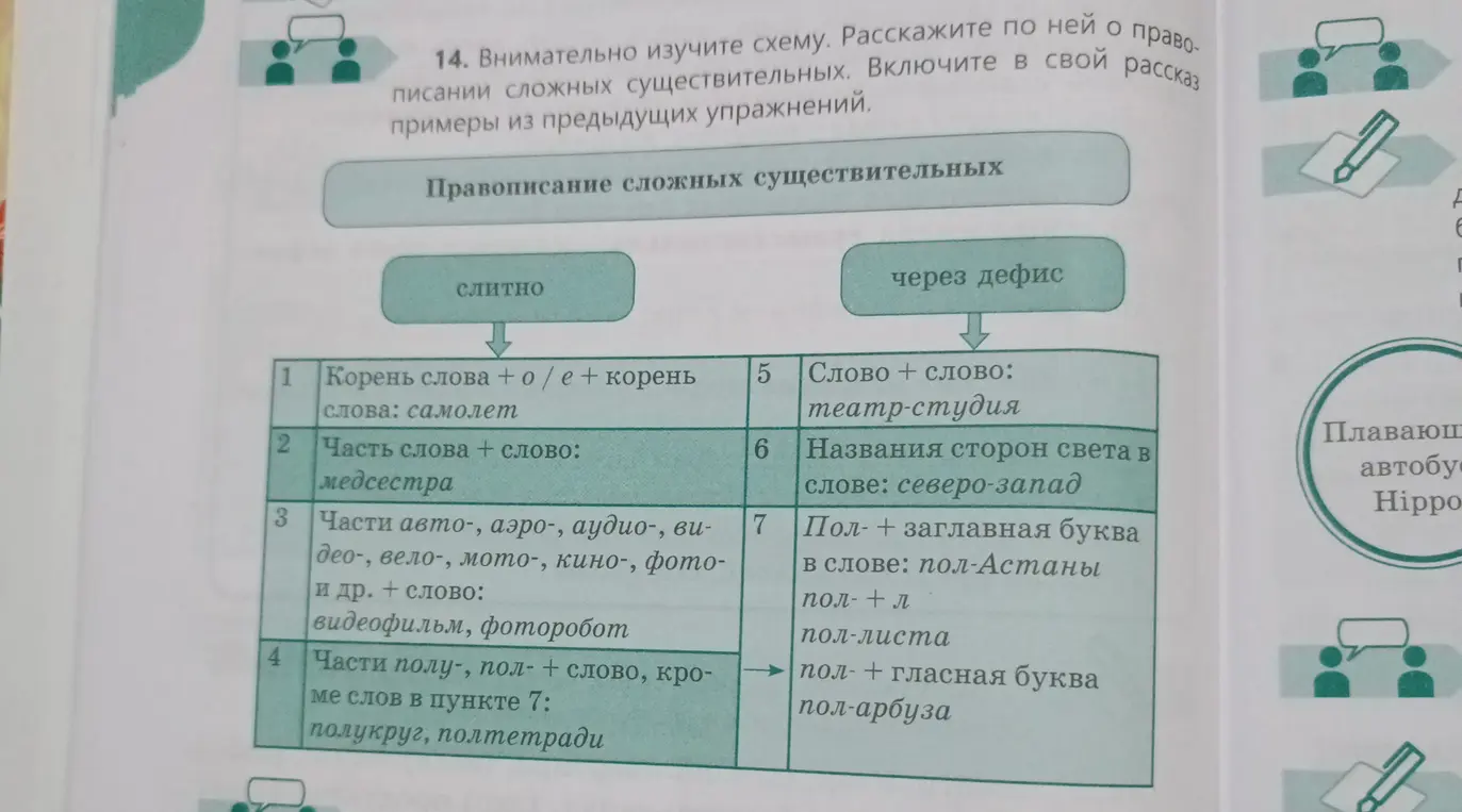 Расскажи о правописании сложных существительных по схеме