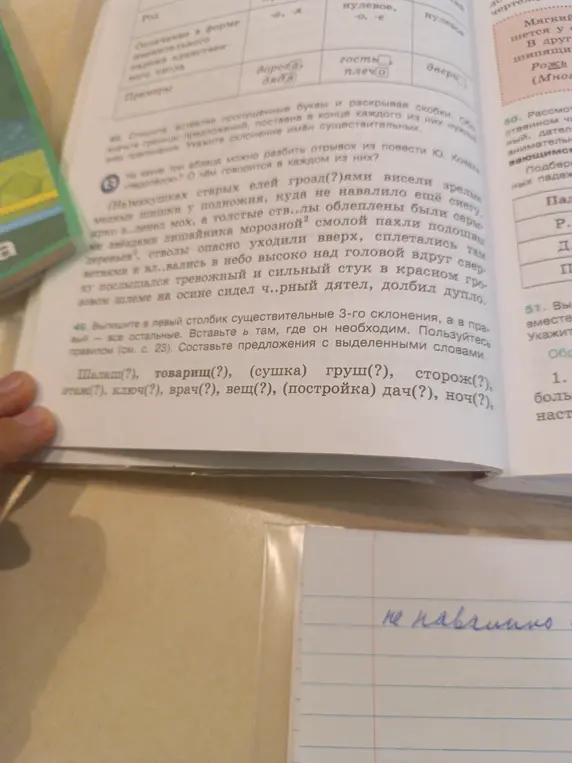 Помоги выписать в левый столбик существительные 3-го склонения, а в правый все остальные и вставить ь там, где это необходимо