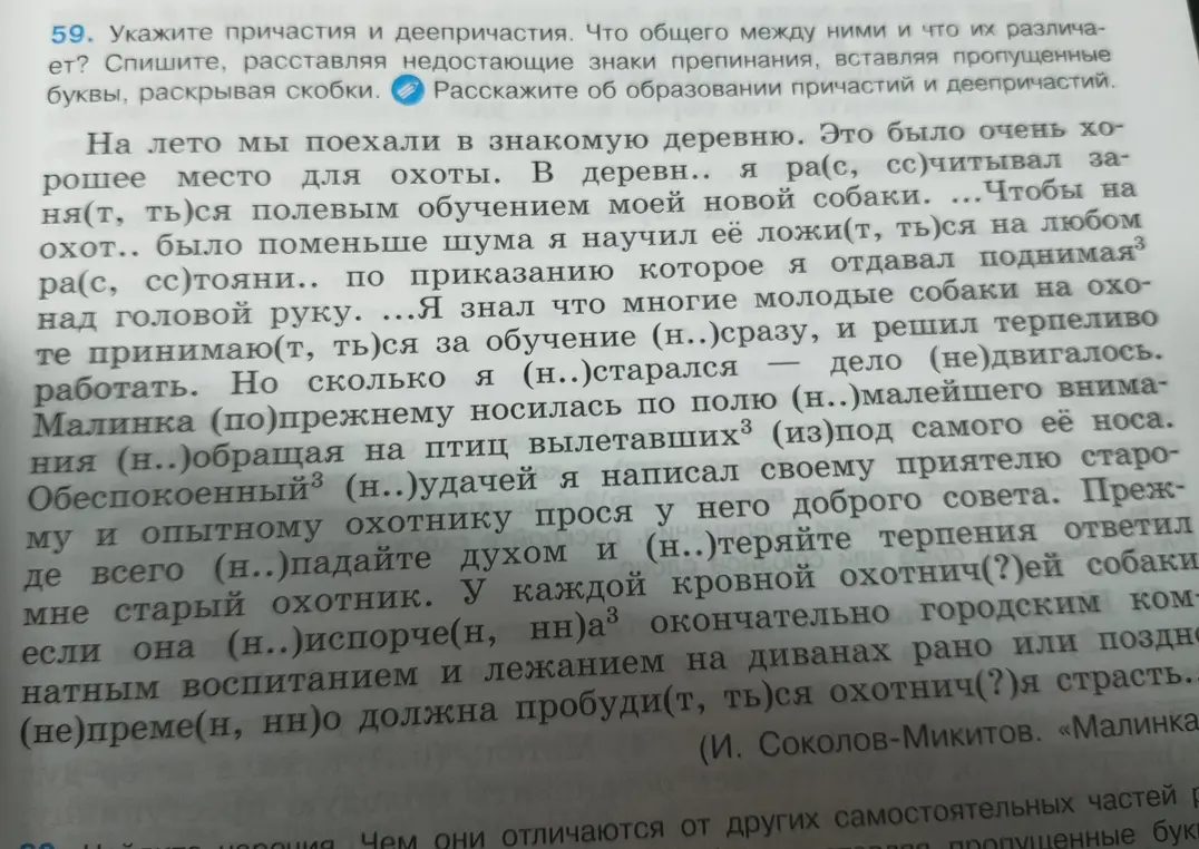 Укажи причастия и деепричастия в тексте, расставляя недостающие знаки препинания, вставляя пропущенные буквы, раскрывая скобки. Что общего между ними и чем они отличаются?