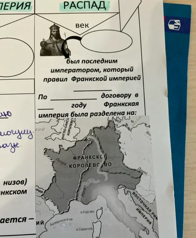 Заполни пропуски в тексте о распаде Франкской империи