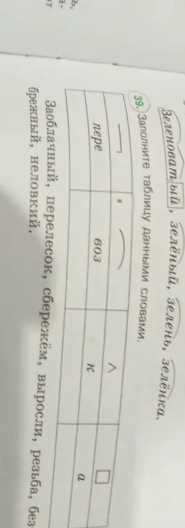Помоги мне заполнить таблицу данными словами