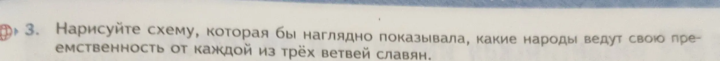 Нарисуй схему, которая бы наглядно показывала, какие народы ведут свою преемственность от каждой из трёх ветвей славян.