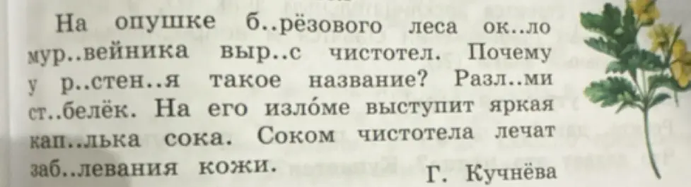 Ты просишь вставить пропущенные буквы в словах текста.