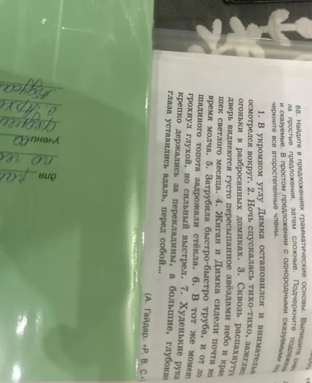Найди грамматические основы в предложениях и подчеркни все второстепенные члены.