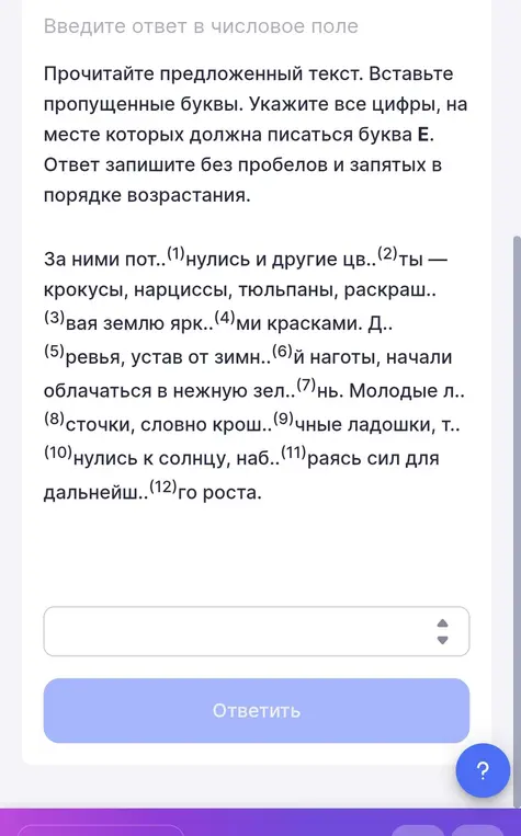 Укажи все цифры, на месте которых должна писаться буква Е