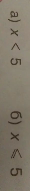 Объясни, что значат неравенства x < 5 и x \leq 5