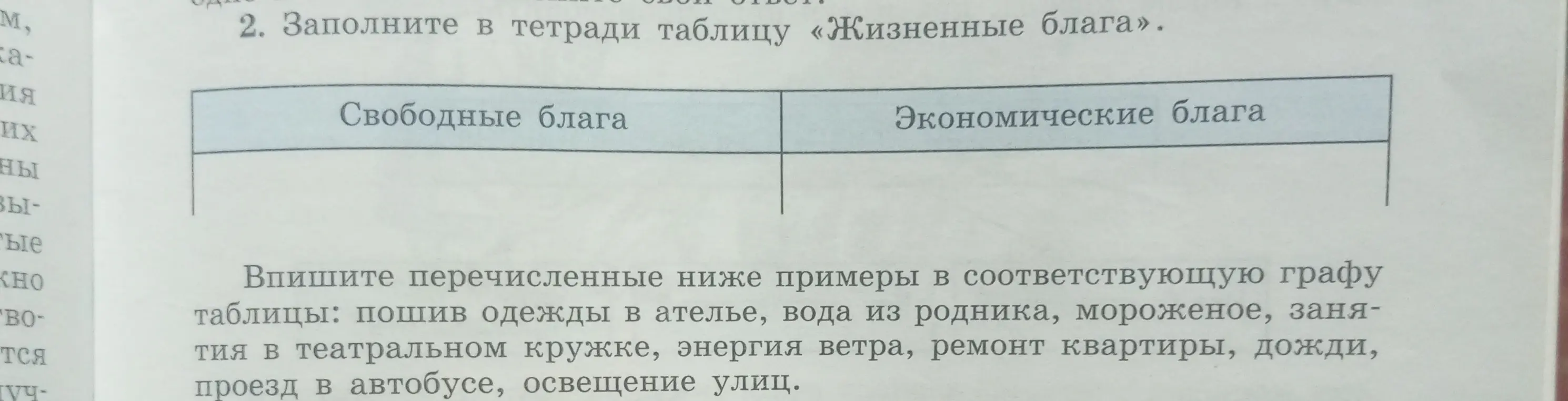 Можешь ли ты помочь мне в заполнении таблицы «Жизненные блага»?