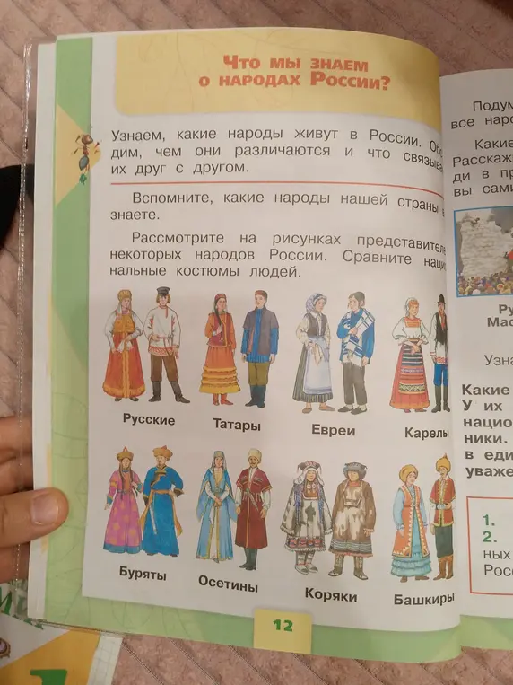 Рассмотри на рисунках представителей некоторых народов России. Сравни национальные костюмы людей.