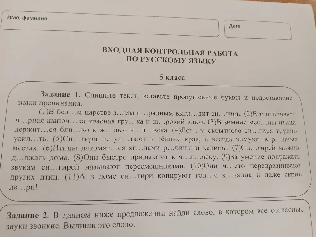 Ты просишь списать текст, вставить пропущенные буквы и знаки препинания, а также найти слово, в котором все согласные звуки звонкие.