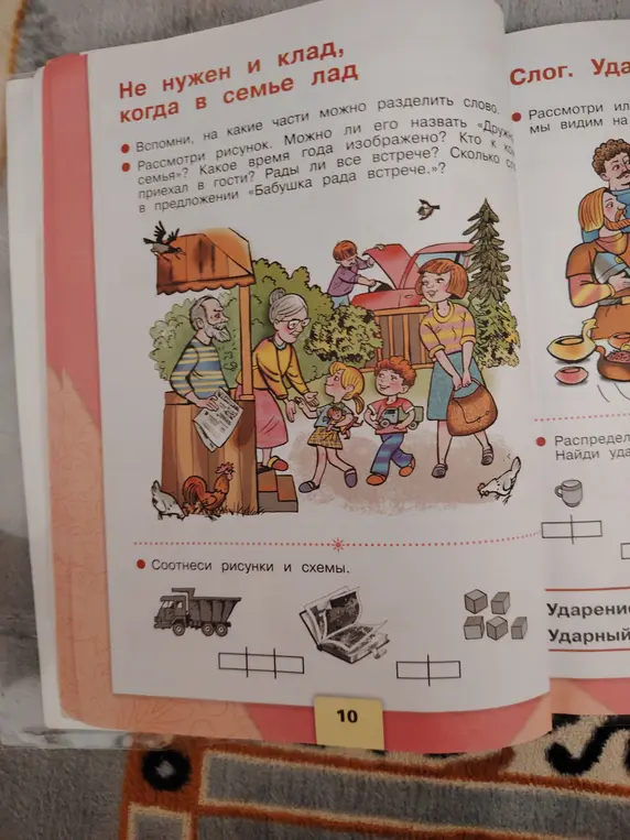 Вспомни, на какие части можно разделить слово; рассмотри рисунок, можно ли его назвать «Дружная семья»?