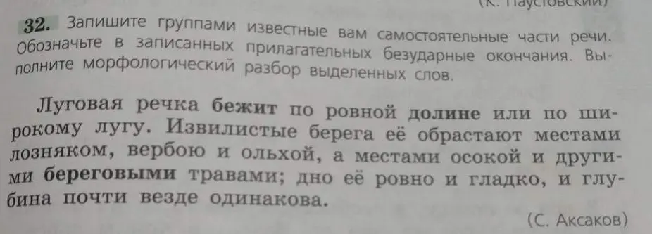 Выполни морфологический разбор выделенных слов в предложении 'Луговая речка бежит по ровной долине или по широкому лугу'.