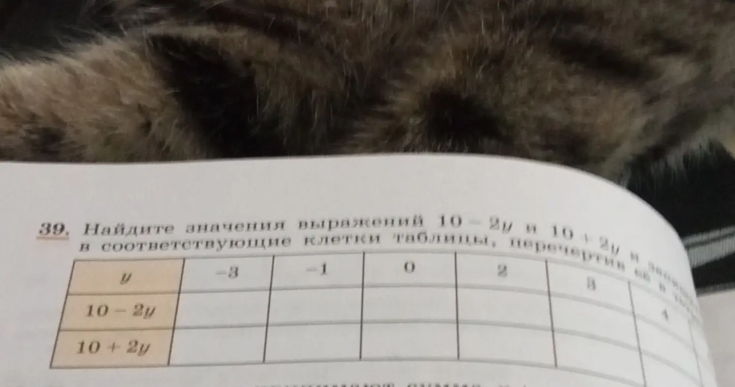 Помоги мне найти значения выражений 10 - 2y и 10 + 2y в соответствующие клетки таблицы.