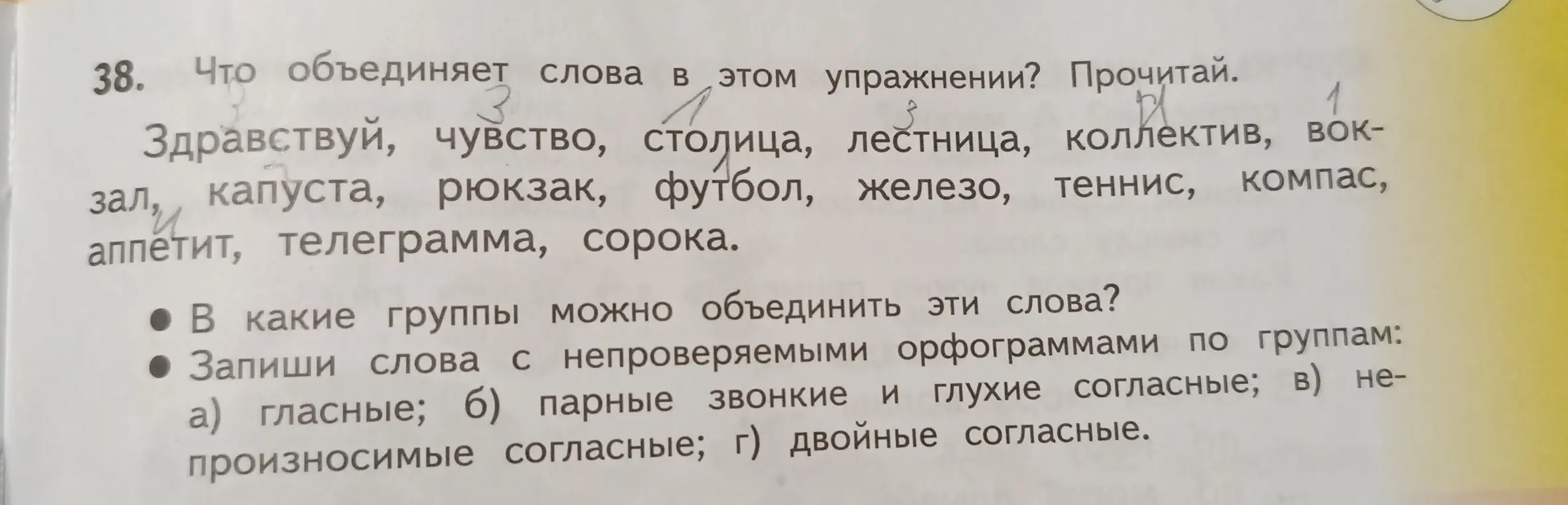 Раздели слова с непроверяемыми орфограммами по группам: гласные, парные звонкие и глухие согласные, непроизносимые согласные, двойные согласные.