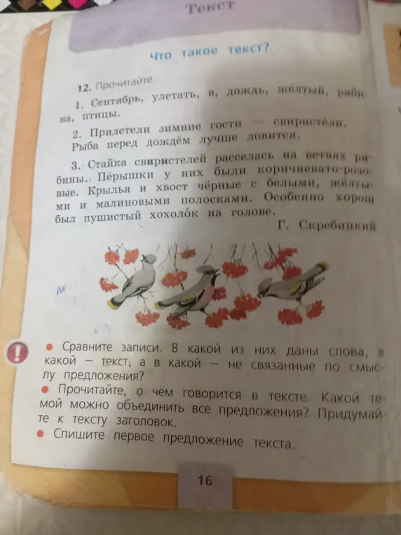 Сравни записи. В какой из них даны слова, в какой - текст, а в какой - не связанные по смыслу предложения?